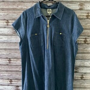 Anne Klein Women's Short-Sleeved Dress Sz 16 Chambray Blue Dark Wash Zipper NWT